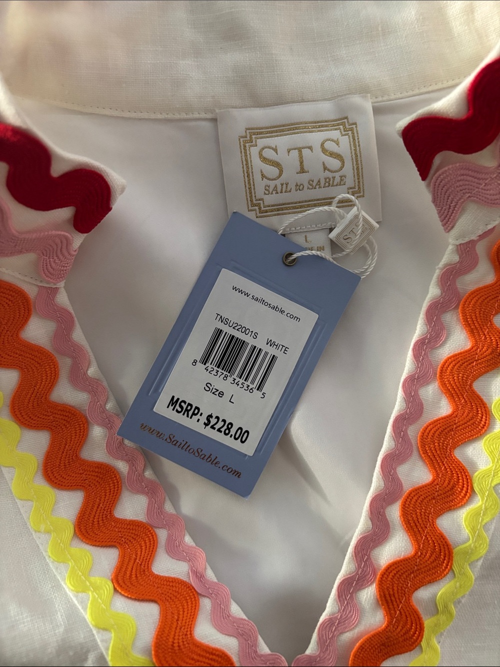 White Tunic with Multicolor Rickrack Trim - Picture 3 of 4